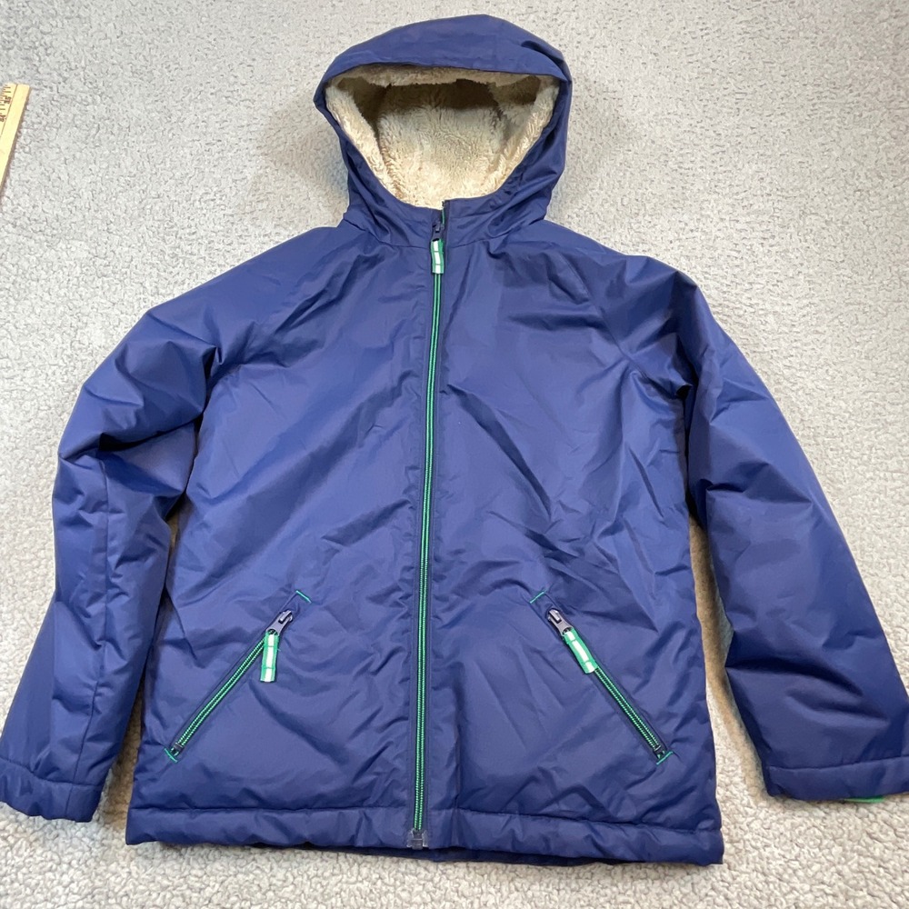 Mini Boden Hooded Jacket Kids Size 9-10Y Navy Blue Sherpa Lined Full Zip Coat